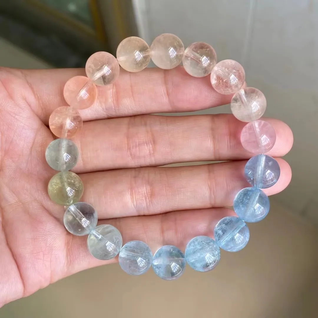 

10mm Natural Beryl Morganite Bracelet For Women Men Reiki Healing Gift Stone Crystal Clear Beads Energy Gemstone Strands AAAAA