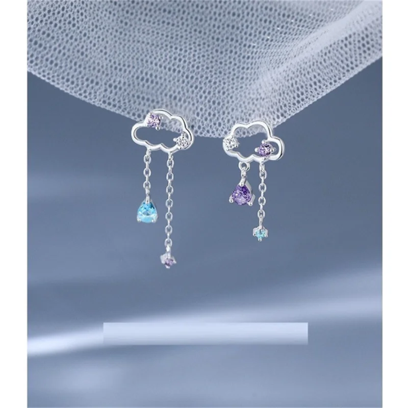 

New Fashion Cute Cloud Asymmetrical Earrings for Women KoreanCrystal Long Tassel Stud Earrings Party Luxury Jewelry Brincos