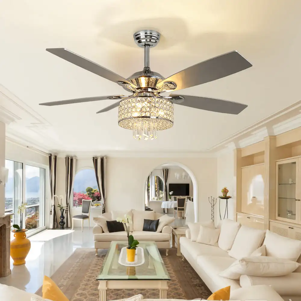 Depuley 52" Remote Luxury Crystal Ceiling Fan with Light Modern Chandelier Chrome 5 Reversible Wood Blades 3-Speed LED Timing
Depuley 52" Remote Luxury Crystal Ceiling Fan with Light Modern Chandelier Chrome 5 Reversible Wood Blades 3-Speed LED Timing