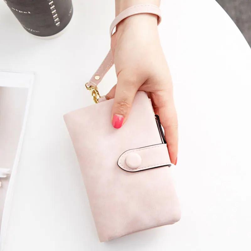 

Tri-fold Short Women Wallets With Coin Zipper Pocket Minimalist Frosted Soft Leather Ladies Purses Female Pink Small Wallet