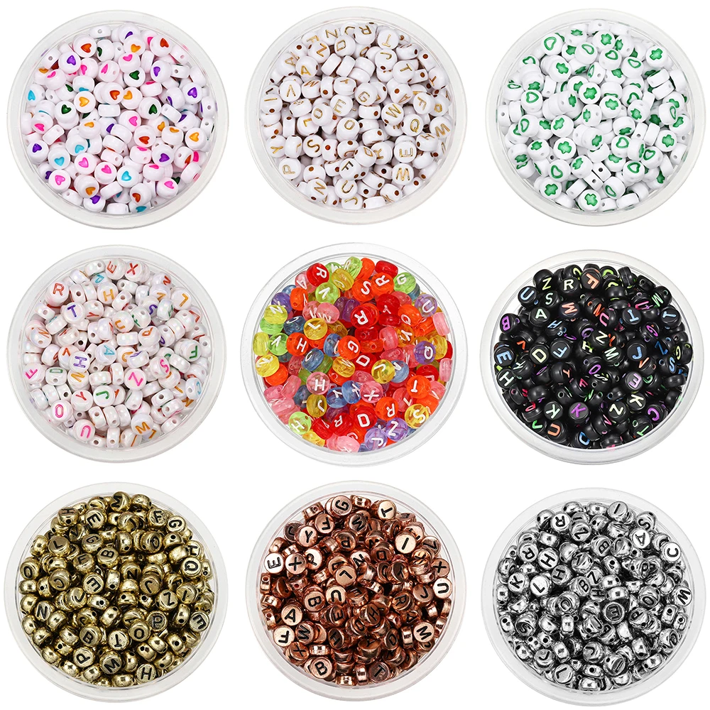 

120/300/500Pcs 7mm Round Flat Acrylic Mixed Letter Bead Alphabet Spacer Loose Beads for DIY Bracelet Necklace Jewelry Making