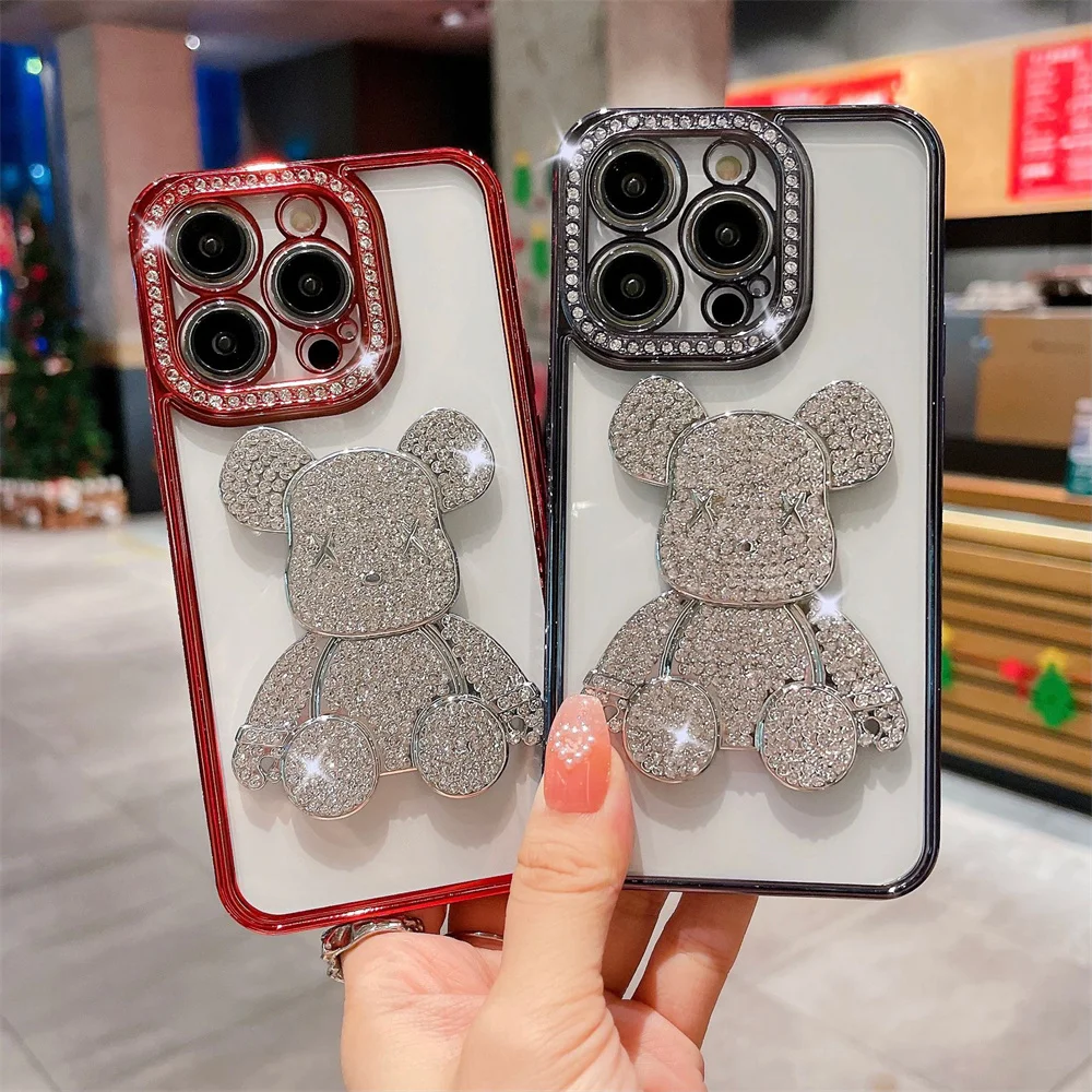 

Jewelled Bear For iphone 14 Pro Case Soft Clear Glitter Phone Cases funda iphone 14 pro 아이폰 14 pro 케이스 Transparent Protection