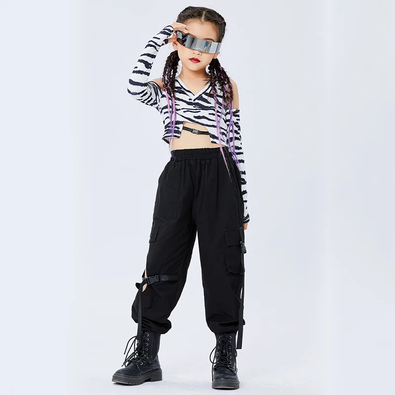 Hip Hop Street Dance Clothing Girls Striped Tops Black Cargo Pants Modern Jazz Costume Practice Wear Kids Rave Clothes 120-170
Hip Hop Street Dance Clothing Girls Striped Tops Black Cargo Pants Modern Jazz Costume Practice Wear Kids Rave Clothes 120-170