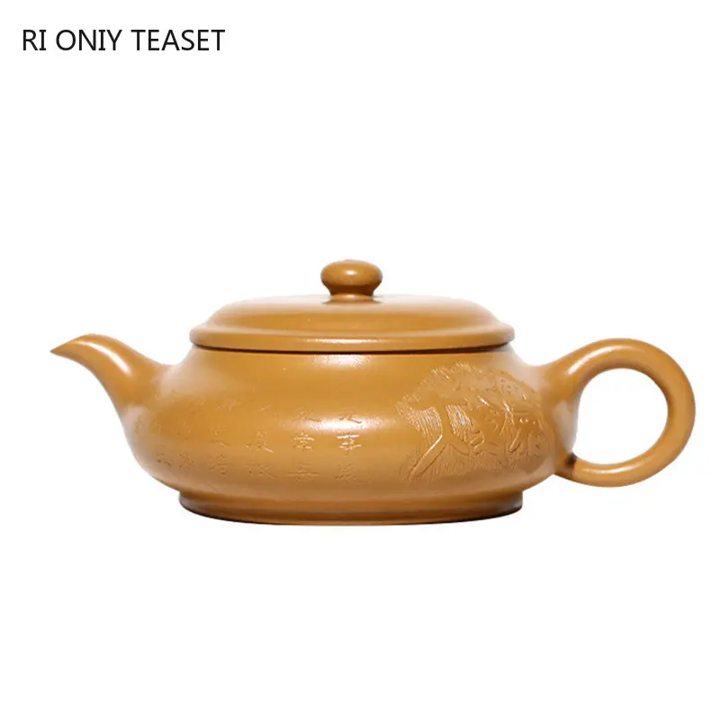 

130ml Chinese Yixing Purple Clay Teapots Famous Artists Handmade Tea Pot Raw Ore Gold Zhu Mud Kettle Authentic Zisha Tea Set