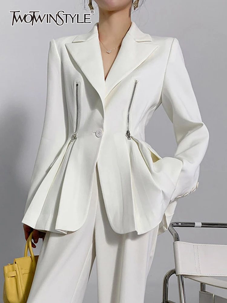 TWOTWINSTYLE Korean Blazer For Women Notched Collar Long Sleeve Patchwork Zipper Solid Blazers Female Spring Clothing Style New 
TWOTWINSTYLE Korean Blazer For Women Notched Collar Long Sleeve Patchwork Zipper Solid Blazers Female Spring Clothing Style New