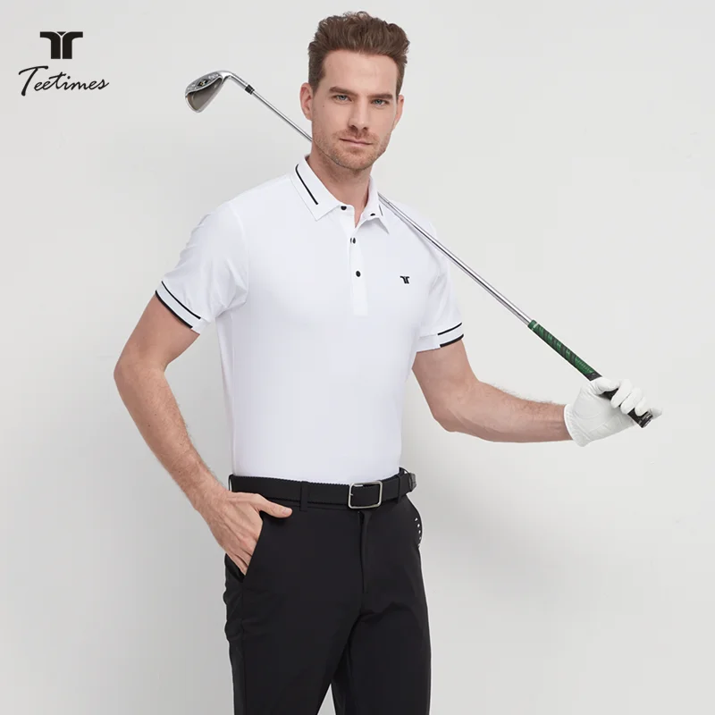 

Teetimes Golf Men Short Sleeve T-shirt Summer Golf Polo Shirts Breathable Simple Stretch Top Fashion Men's Golf Wear