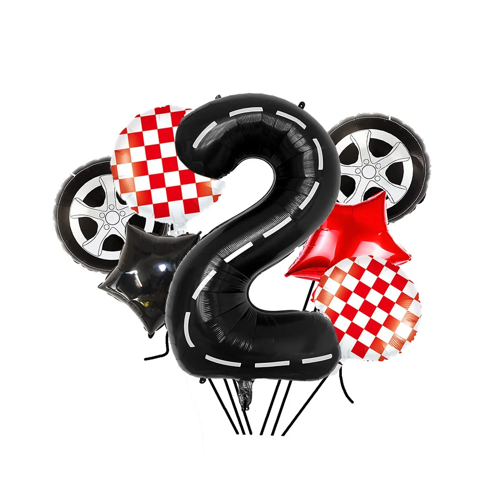 

7Pcs/Set Race Car Birthday Party Balloons Decorations 32 Inch Racetrack Number Balloon Tire Wheel Boys Racing Checkered Theme