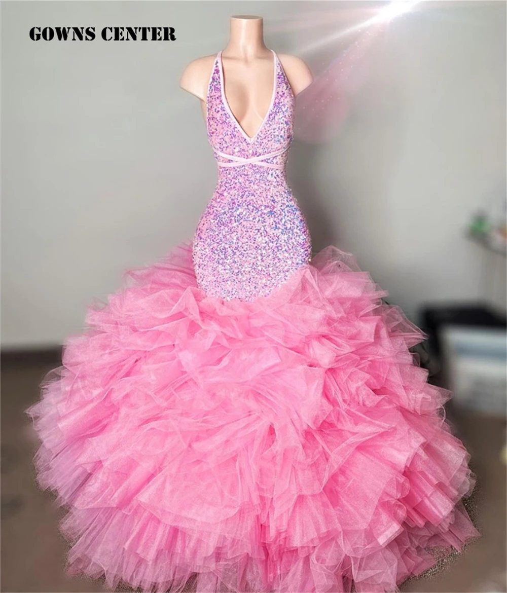 Pink Tulle Ruched Train Halter Mermaid Long Prom Dress Christmas Elegant Dress For Wedding Party Black Girls Evening Gowns robe
Pink Tulle Ruched Train Halter Mermaid Long Prom Dress Christmas Elegant Dress For Wedding Party Black Girls Evening Gowns robe
