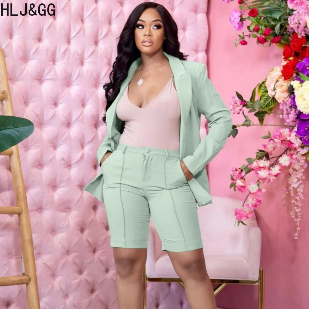 HLJ&GG Casual Solid Skinny Shorts Two Piece Sets Women Turndown Collar Long Sleeve Coat And Shorts Outfits Elegant OL Clothing
HLJ&GG Casual Solid Skinny Shorts Two Piece Sets Women Turndown Collar Long Sleeve Coat And Shorts Outfits Elegant OL Clothing