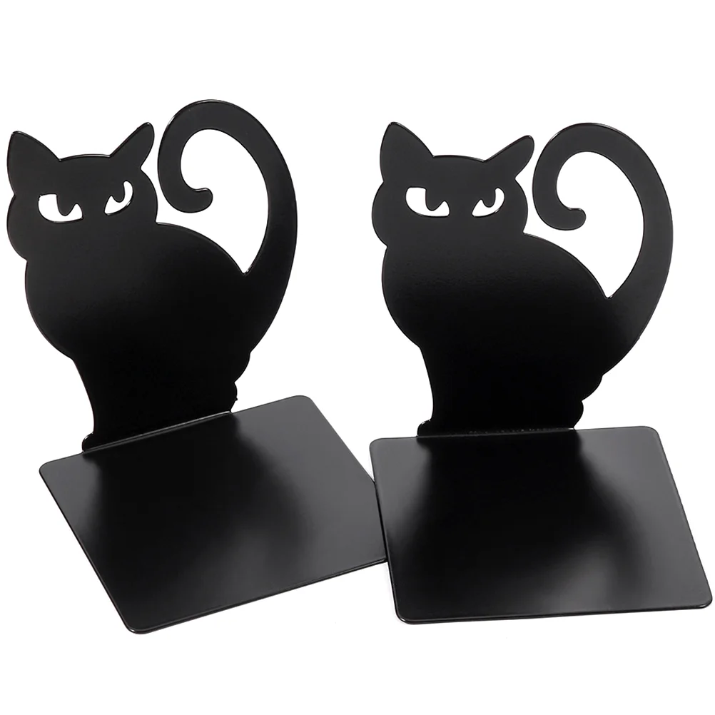 

2 Pcs Black Cat Bookend Desktop Ends Iron Convenient Tabletop Bookshelf Extra Large Magazine Display Stand Shaped Office Metal