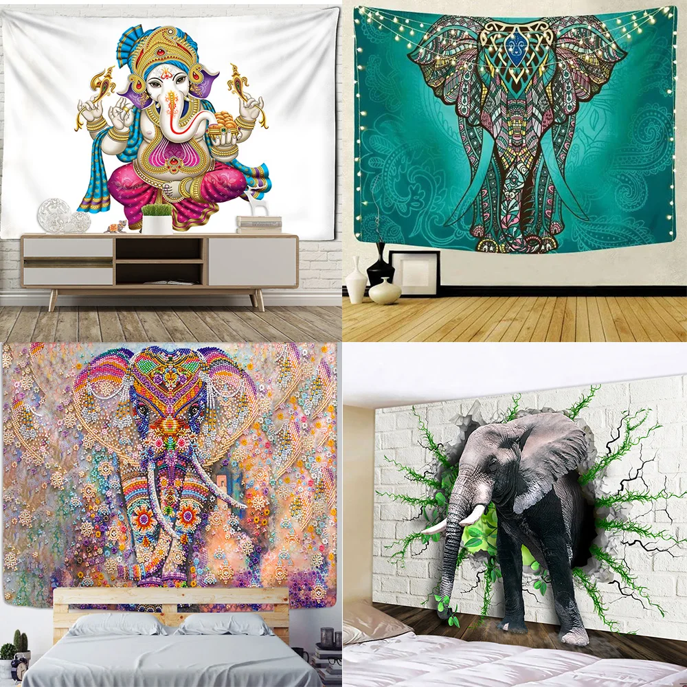 

3D-Mosaik-Stil, Hippie-Boho-Stil, Wandbehang, Mandala, Stoffkissen, Wohnzimmer-Dekoration, Bunter Perlen-Elefanten-Wandteppich