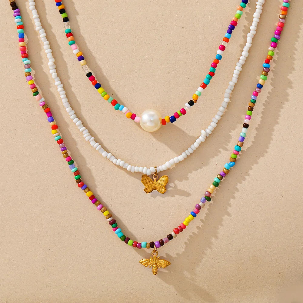 Fashion Butterfly Pendant colorful rice bead collarbone chain short Pearl Pendant Necklace Bohemian style neck chain jewelry
Fashion Butterfly Pendant colorful rice bead collarbone chain short Pearl Pendant Necklace Bohemian style neck chain jewelry