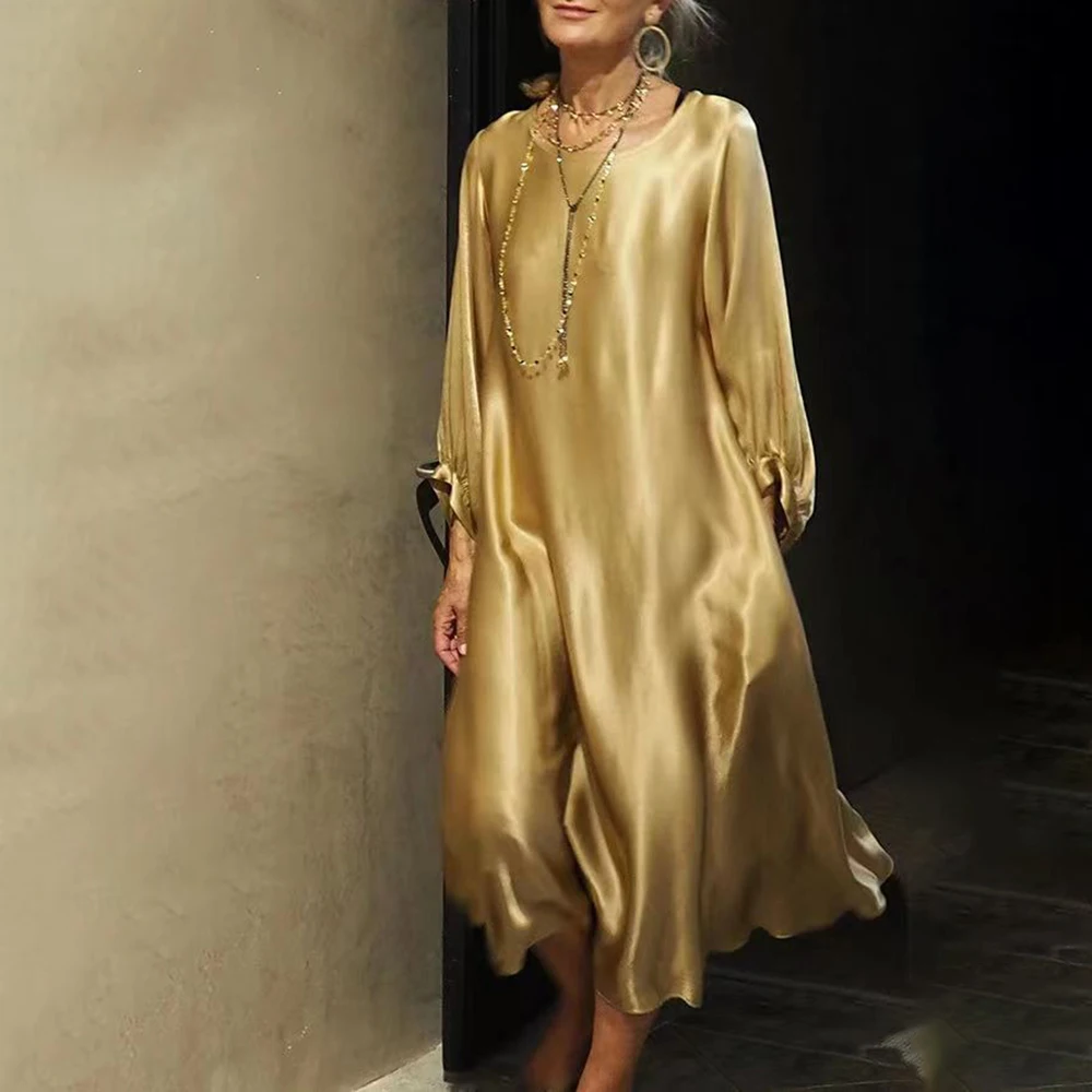 2023 Spring New Women's Fashion Elegant Solid Color Long Sleeved Dress Commuting Bright Silk Luster Satin Loose Dress Female
2023 Spring New Women's Fashion Elegant Solid Color Long Sleeved Dress Commuting Bright Silk Luster Satin Loose Dress Female