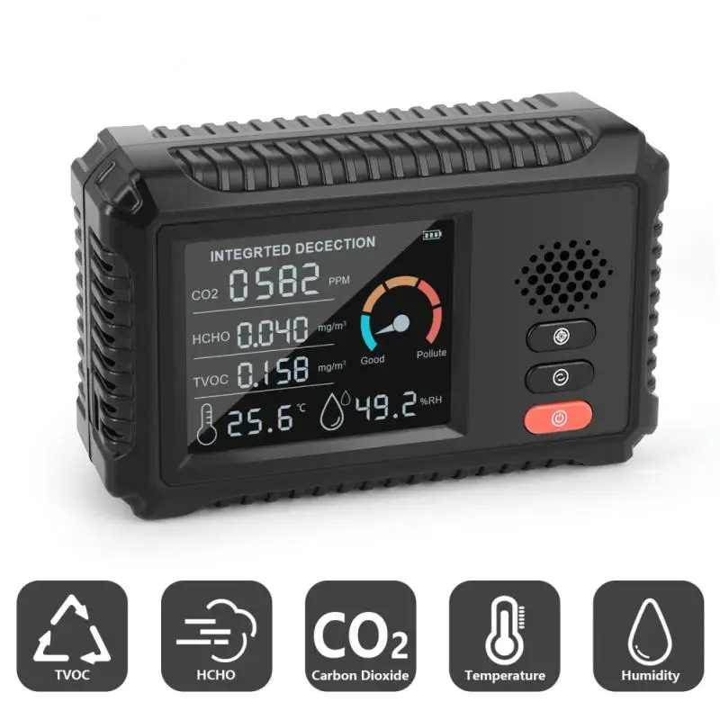 Air Quality Detector CO2 Tester Digital Carbon Dioxide TVOC HCHO Formaldehyde Detector With Temperature Humidity Function
Air Quality Detector CO2 Tester Digital Carbon Dioxide TVOC HCHO Formaldehyde Detector With Temperature Humidity Function