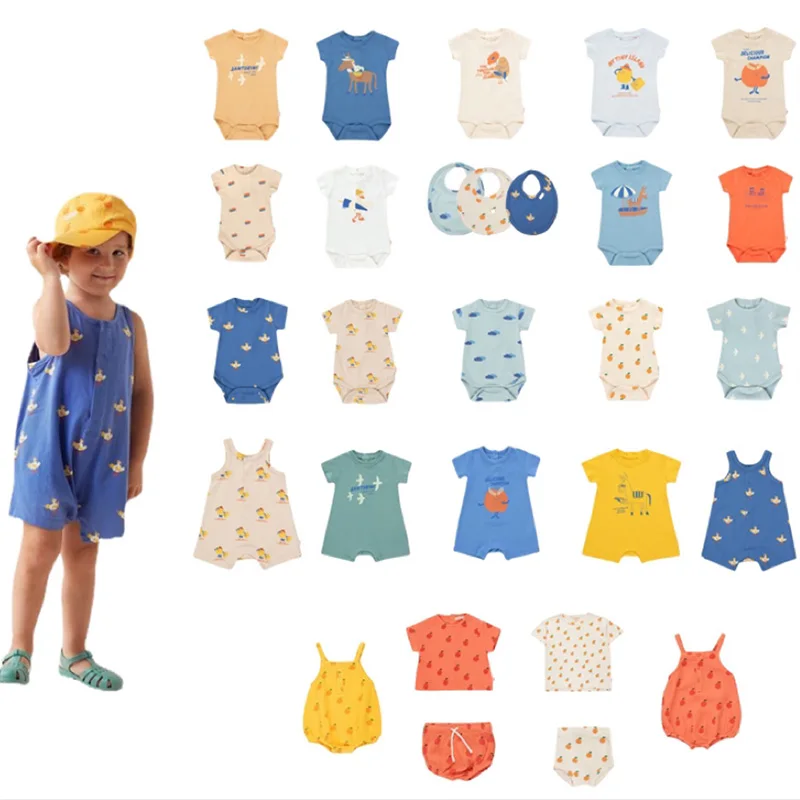 

Wholesale Link TC 22SS Baby Rompers Girls Boys Summer Cute Infant Clothes Bibs Onesie Bird Orange Print Toddler Romper