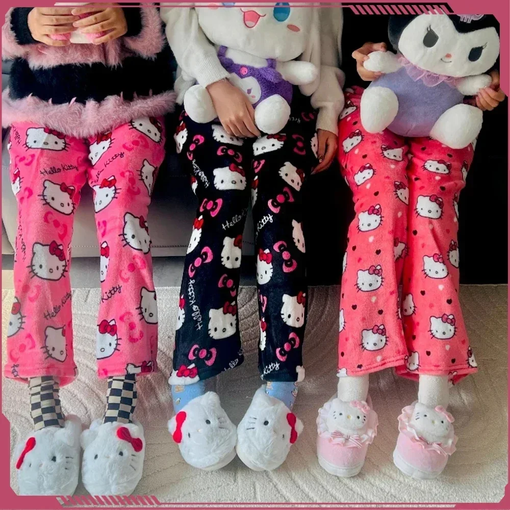 Kawaii SanrioHello Kitty пижамы Рождественские фланелевые модные брюки женские милые