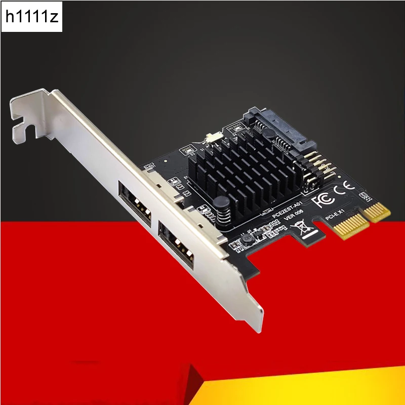 

PCI Express eSATA Expansion Card PCIE X1 to 2Port eSATA Adapter with SATA Power USB2.0 9Pin Header Support 3.5" HDD ASM1061 Chip
