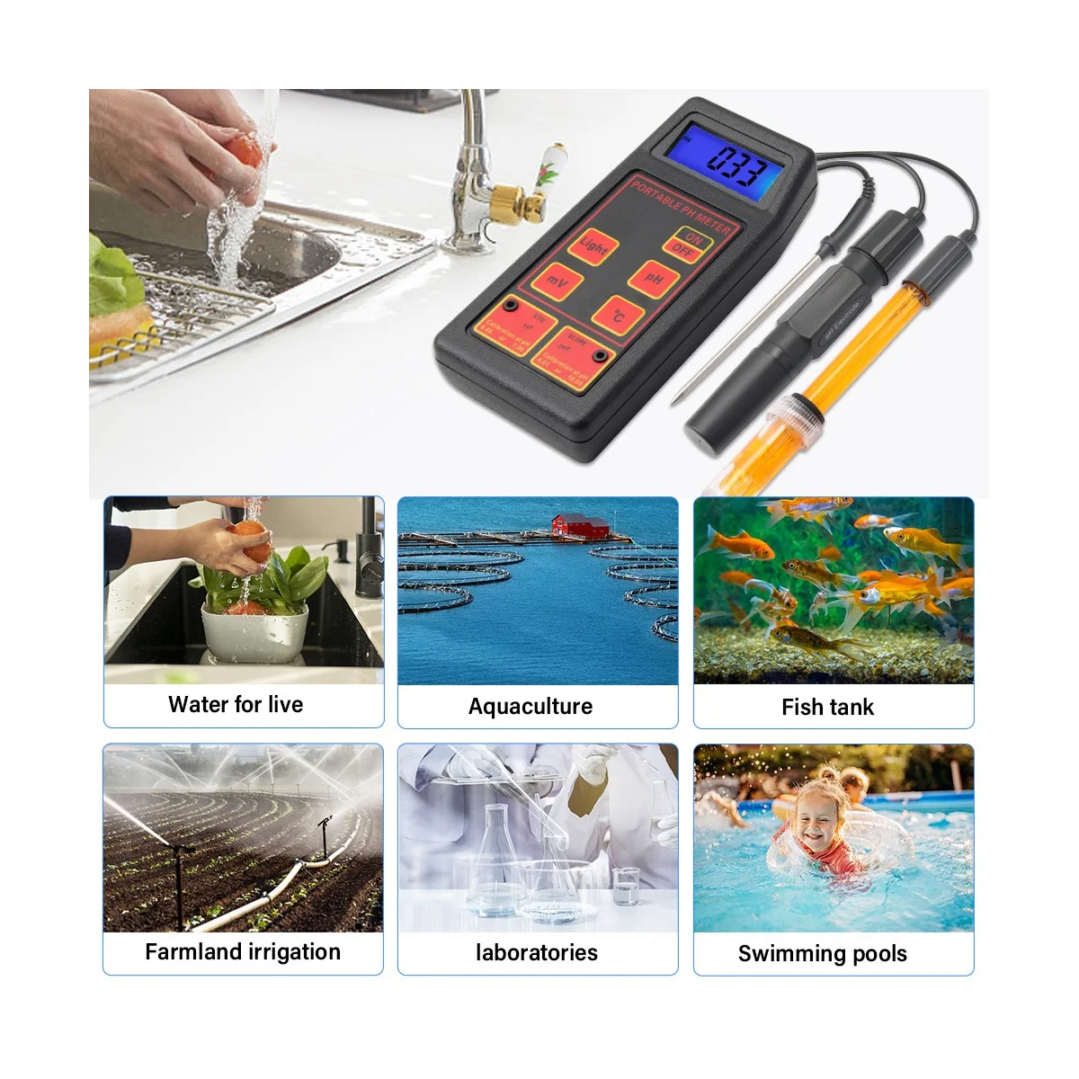 

High Accuracy PH ORP Temp Meter Portable MV Tester Sensor Aquarium Swimming Pool Monitor Water Quality Tester Water Pen