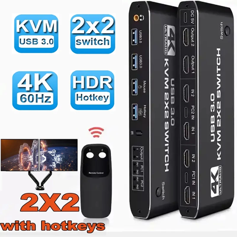 Kvm-переключатель 2 х2 HDMI 4K 60 Гц, KVM HDMI с двойным монитором, Расширенный дисплей, USB KVM-переключатель, 2 в 2 выхода, для 2 компьютеров, совместное использование 2 мониторов KVM Switch 4K 60Hz 2 Port Dual Moni
Kvm-переключатель 2 х2 HDMI 4K 60 Гц, KVM HDMI с двойным монитором, Расширенный дисплей, USB KVM-переключатель, 2 в 2 выхода, для 2 компьютеров, совместное использование 2 мониторов KVM Switch 4K 60Hz 2 Port Dual Moni