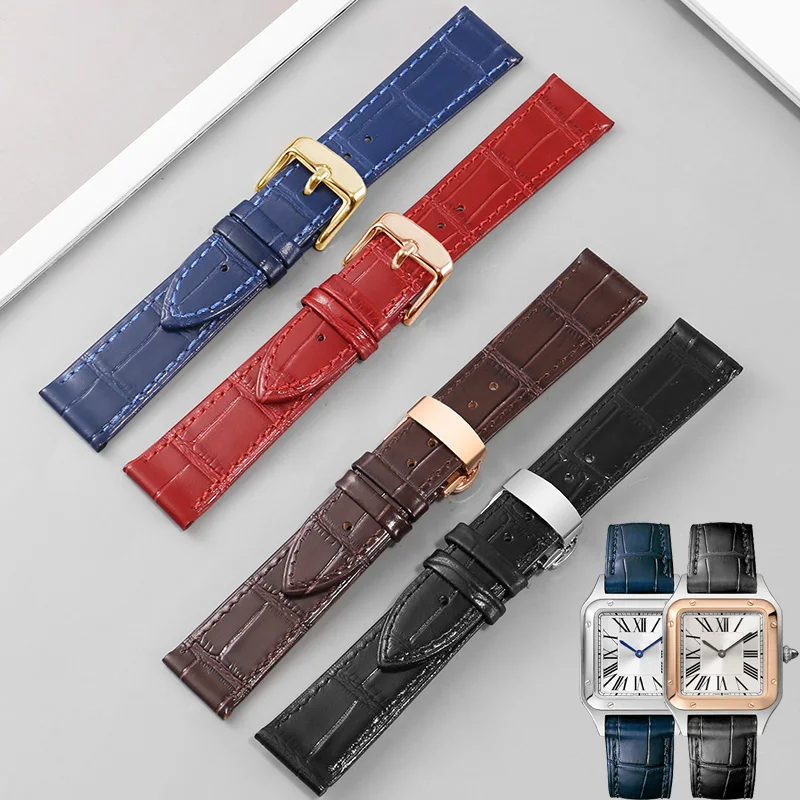 

Leather Strap Substitute For Tank Barrel SANTOS Dumont Series Women's Ultra-thin Cowhide Watchband 16/17/18/19/20/21/22/23/24mm