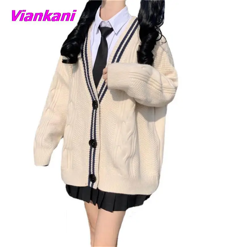 Women Sweater 2022 Japanese striped Autumn V-neck Casual Knitted Cardigan JK Uniforms Sweaters Girls Preppy Style Jackets 
Women Sweater 2022 Japanese striped Autumn V-neck Casual Knitted Cardigan JK Uniforms Sweaters Girls Preppy Style Jackets