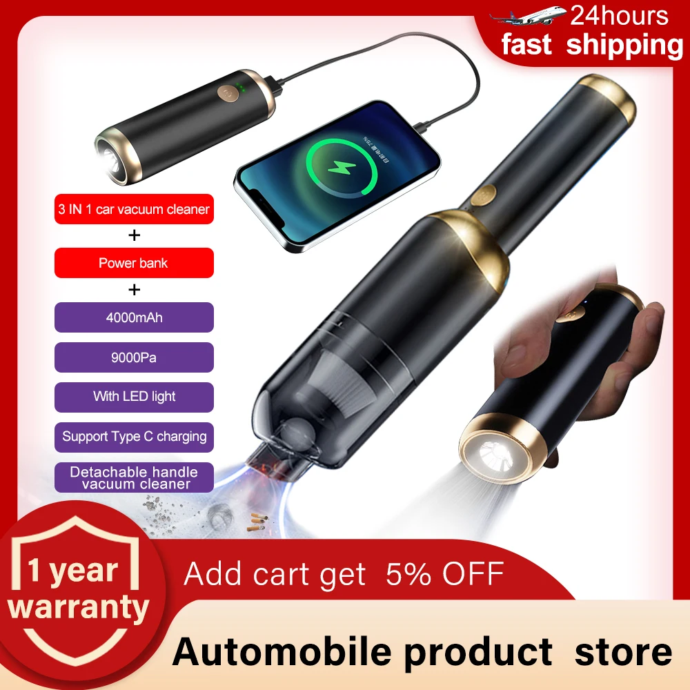 9000Pa 3 IN 1 Power Bank Separate Car Vacuum Cleaner Q9 4000mAh Wireless Handheld Vacuum Cleaner For Type C Home Appliance
9000Pa 3 IN 1 Power Bank Separate Car Vacuum Cleaner Q9 4000mAh Wireless Handheld Vacuum Cleaner For Type C Home Appliance