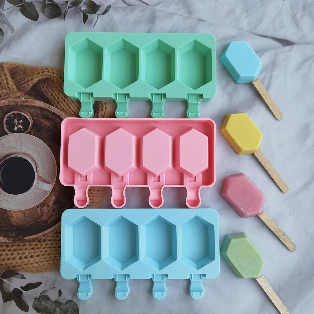 

Silicone Ice Cream Mold DIY Homemade Popsicle Moulds Freezer 4 Cell Small Size Ice Cube Tray Popsicle Barrel Makers Baking Tools