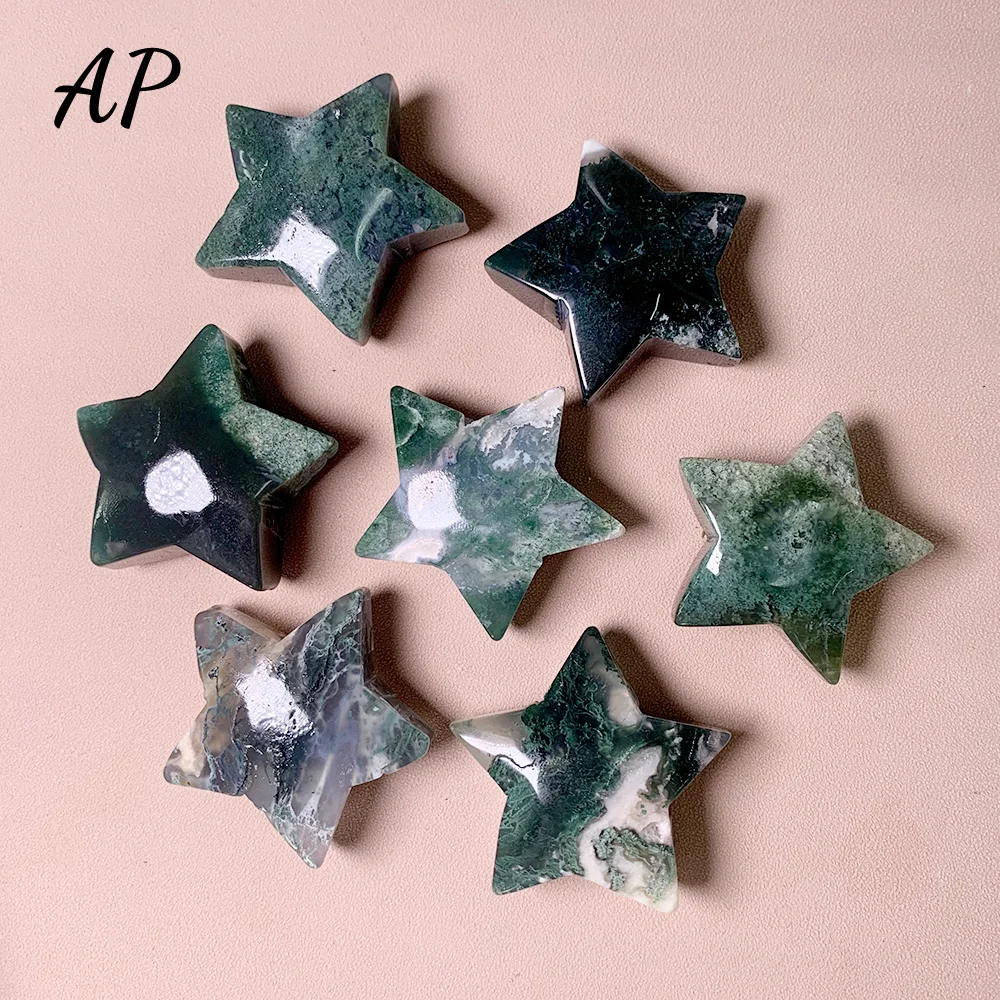 1pc Natural Crystal Green Water Grass Agate Small Pentagram Star Moss Agate five-pointed Star Gem Crafts Children's Day gifts 
1pc Natural Crystal Green Water Grass Agate Small Pentagram Star Moss Agate five-pointed Star Gem Crafts Children's Day gifts