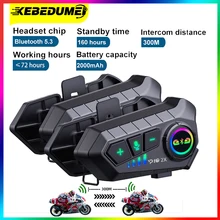 Kebidumei YP10 Bluetooth Motorcycle Helmet Intercom 300M Wireless Intercomunicador 2000Mah Moto Walkie Talkie With Soft Hard Mic