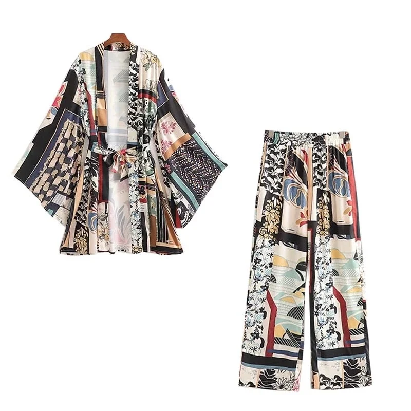 Vintage Floral Pajama For Women Printed Sleepwear Kimono Robe With Belt Long Sleeve 2Pcs Pijamas Women Casual Home Suit Nightie 
Vintage Floral Pajama For Women Printed Sleepwear Kimono Robe With Belt Long Sleeve 2Pcs Pijamas Women Casual Home Suit Nightie