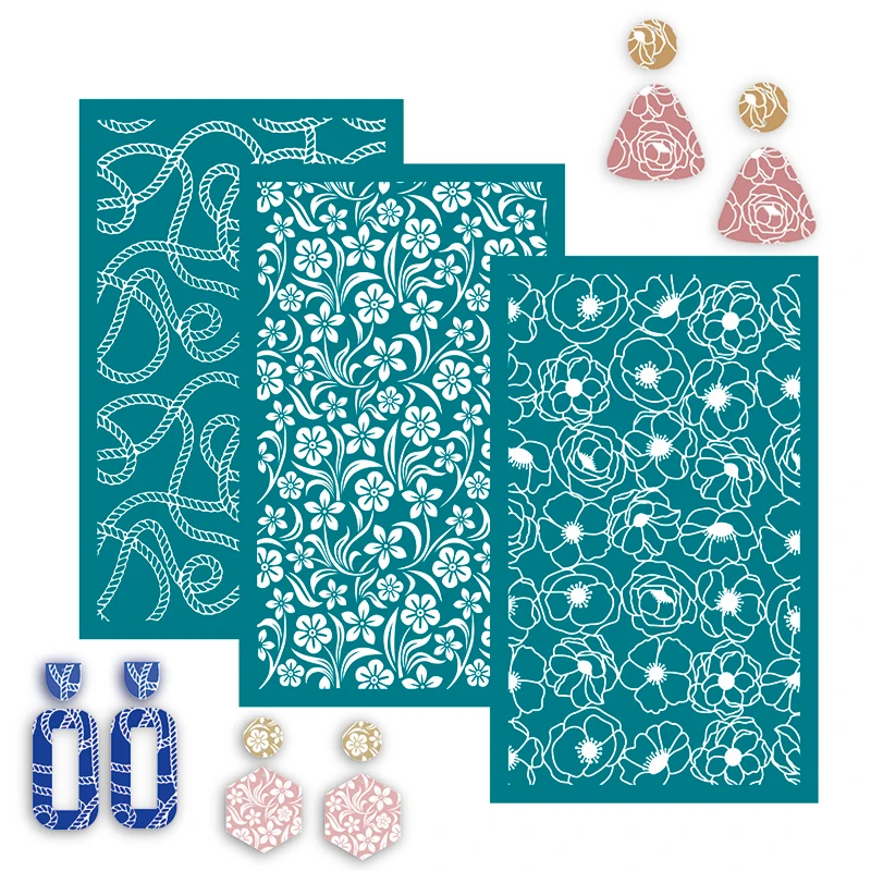 Reusable Silk Screen Stencils for Polymer Clay PET Geometric Flower Leaves Transfer Printing Ceramic Earring Jewelry Making
Reusable Silk Screen Stencils for Polymer Clay PET Geometric Flower Leaves Transfer Printing Ceramic Earring Jewelry Making