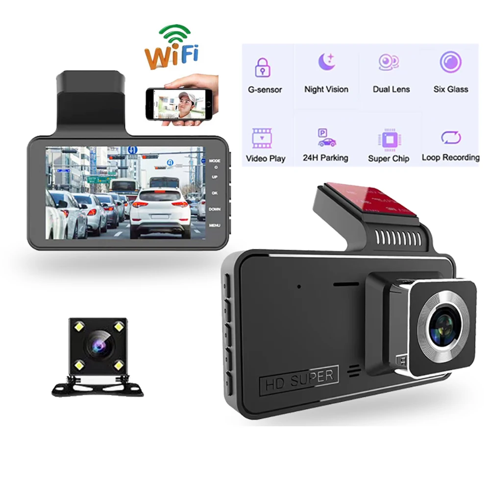 Автомобильный видеорегистратор с Wi-Fi, видеорегистратор 1080P с двумя объективами, видеорегистратор с мониторингом парковки, черный ящик, видеорегистратор с функцией ночного видения
Автомобильный видеорегистратор с Wi-Fi, видеорегистратор 1080P с двумя объективами, видеорегистратор с мониторингом парковки, черный ящик, видеорегистратор с функцией ночного видения