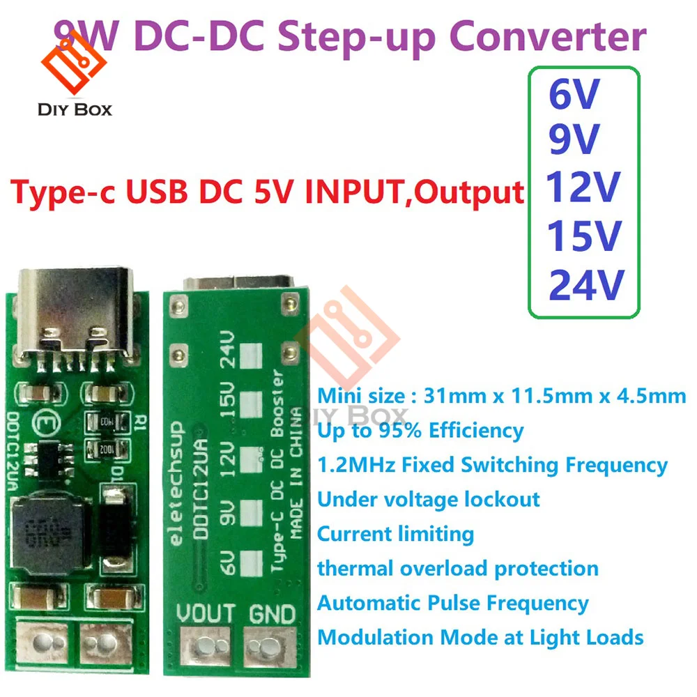 9 Вт Mini Type-C Usb DC 5 В до 6 в 9 в 12 В 15 в 24 В DC повышающий преобразователь постоянного тока Pwm Pfm модуль регулятора напряжения
9 Вт Mini Type-C Usb DC 5 В до 6 в 9 в 12 В 15 в 24 В DC повышающий преобразователь постоянного тока Pwm Pfm модуль регулятора напряжения