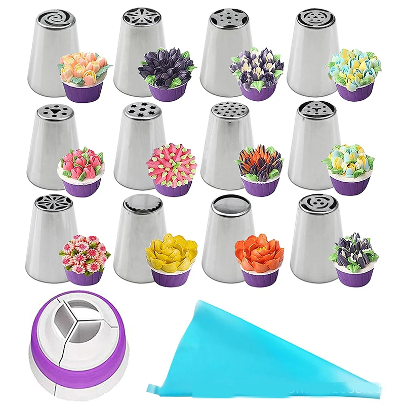 

8/13Pcs Russian Tulip Icing Piping Nozzles Stainless Steel Flower Cream Pastry Tips Nozzles Cake Decorating Tools