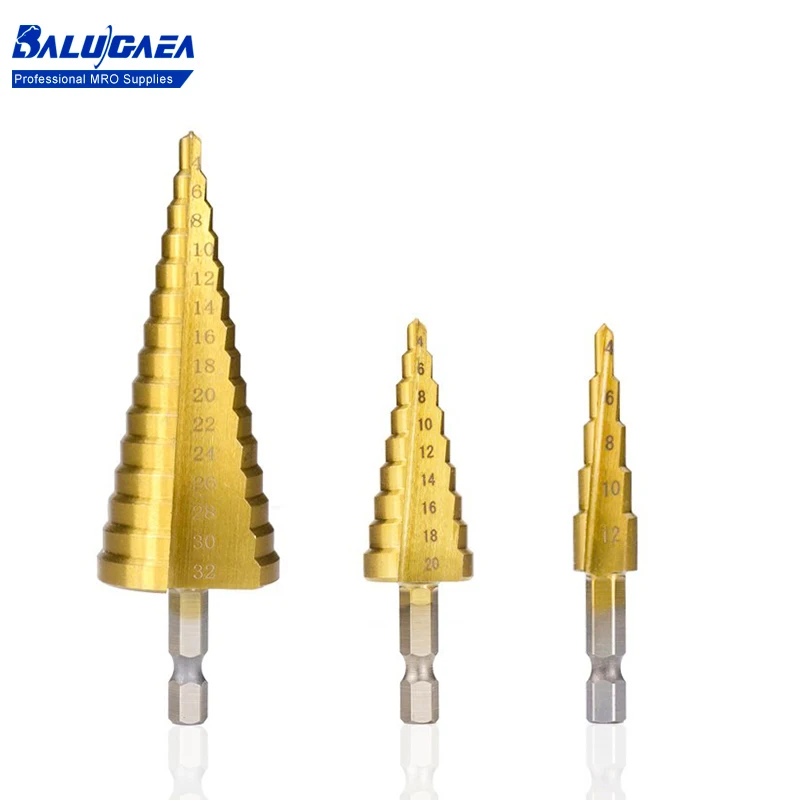 Titanium Coated Hexagonal Shank Stepped Drill Bit Set 3-13 4-12 4-20 4-32mm HSS Wood Metal Hole Cutter Cone Drill Metal Drills
Titanium Coated Hexagonal Shank Stepped Drill Bit Set 3-13 4-12 4-20 4-32mm HSS Wood Metal Hole Cutter Cone Drill Metal Drills