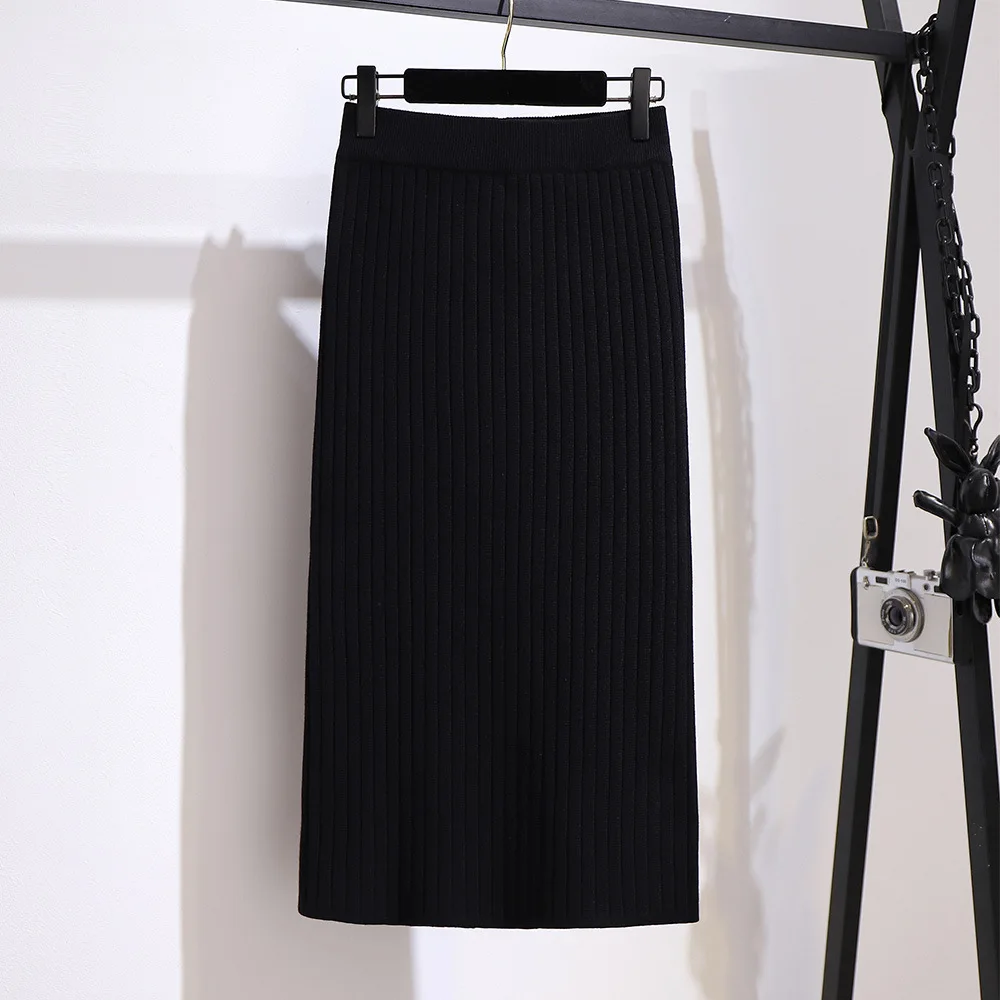 

2023 New Spring Autumn Split Knitted Skirts Large Size Women's Clothing Casual Elastic High Waist Wrapped Hip Skirts AC56