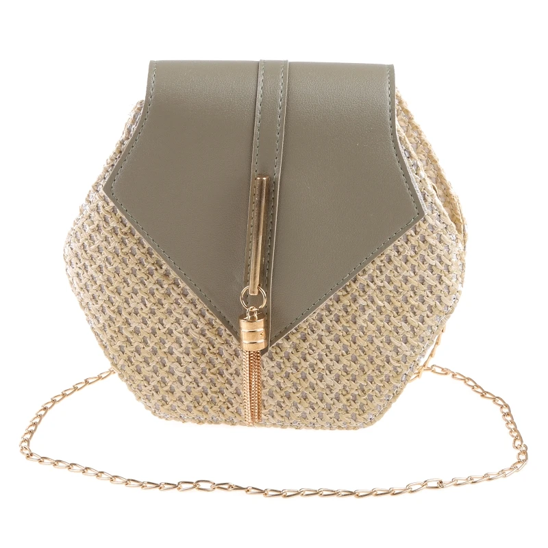 Женская Соломенная плетеная Сумка-тоут через плечо, с цепочкой и кисточками
Женская Соломенная плетеная Сумка-тоут через плечо, с цепочкой и кисточками