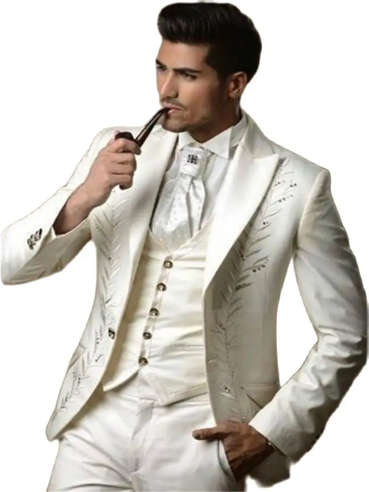Slim Fit Embroidery White Groom Tuxedos Men Clothing Business suits Man Party Prom Blazer Suits Custom Made(Jacket+pants+Vest)
Slim Fit Embroidery White Groom Tuxedos Men Clothing Business suits Man Party Prom Blazer Suits Custom Made(Jacket+pants+Vest)