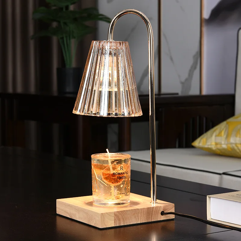 

Wood Aroma Melting Wax Lamp Dimmable candle warmer lamps bedroom bedside led Desk lamp Crystal glass lampshade office home decor