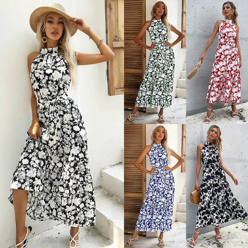 2022 Summer New Style European and American Printing High Waist Hanging Neck Sling with Slit Type A Slim Fit Dress
2022 Summer New Style European and American Printing High Waist Hanging Neck Sling with Slit Type A Slim Fit Dress