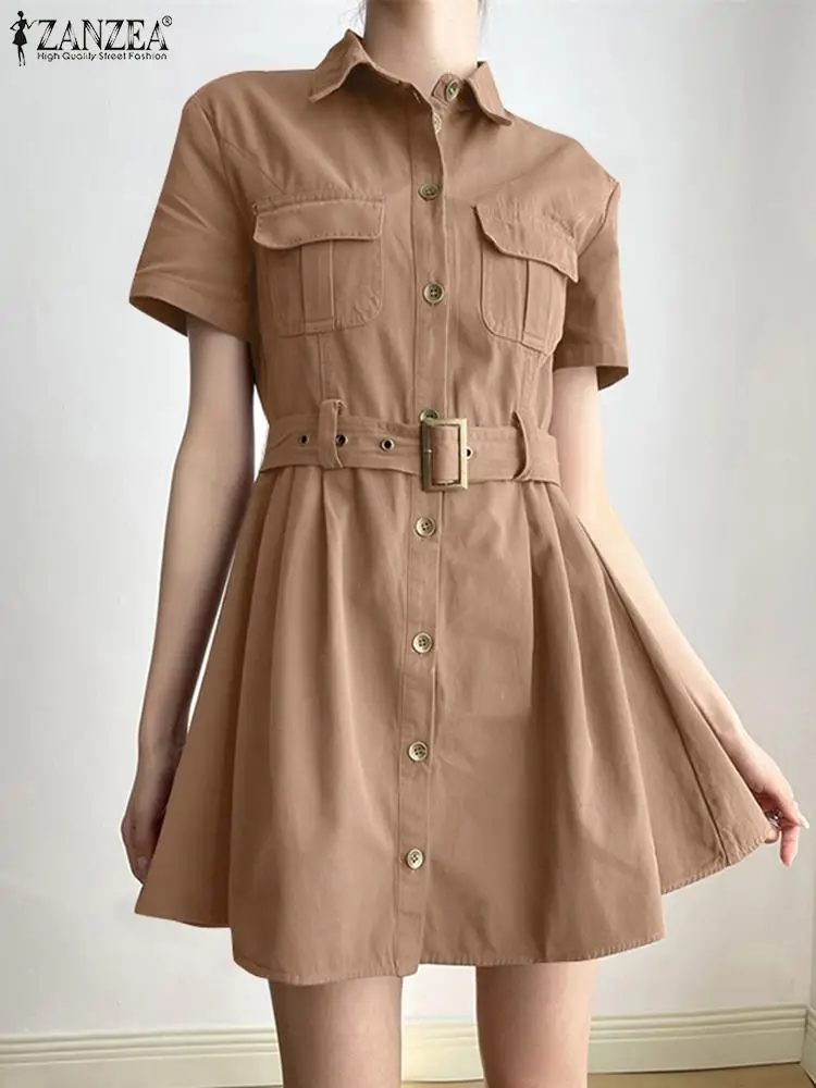 ZANZEA Women Cargo Mini Dress 2023 Fashion Pockets Vestidos Casual Lapel Short Sleeve Shirt Dress Vintage Belted Street Sundress
ZANZEA Women Cargo Mini Dress 2023 Fashion Pockets Vestidos Casual Lapel Short Sleeve Shirt Dress Vintage Belted Street Sundress
