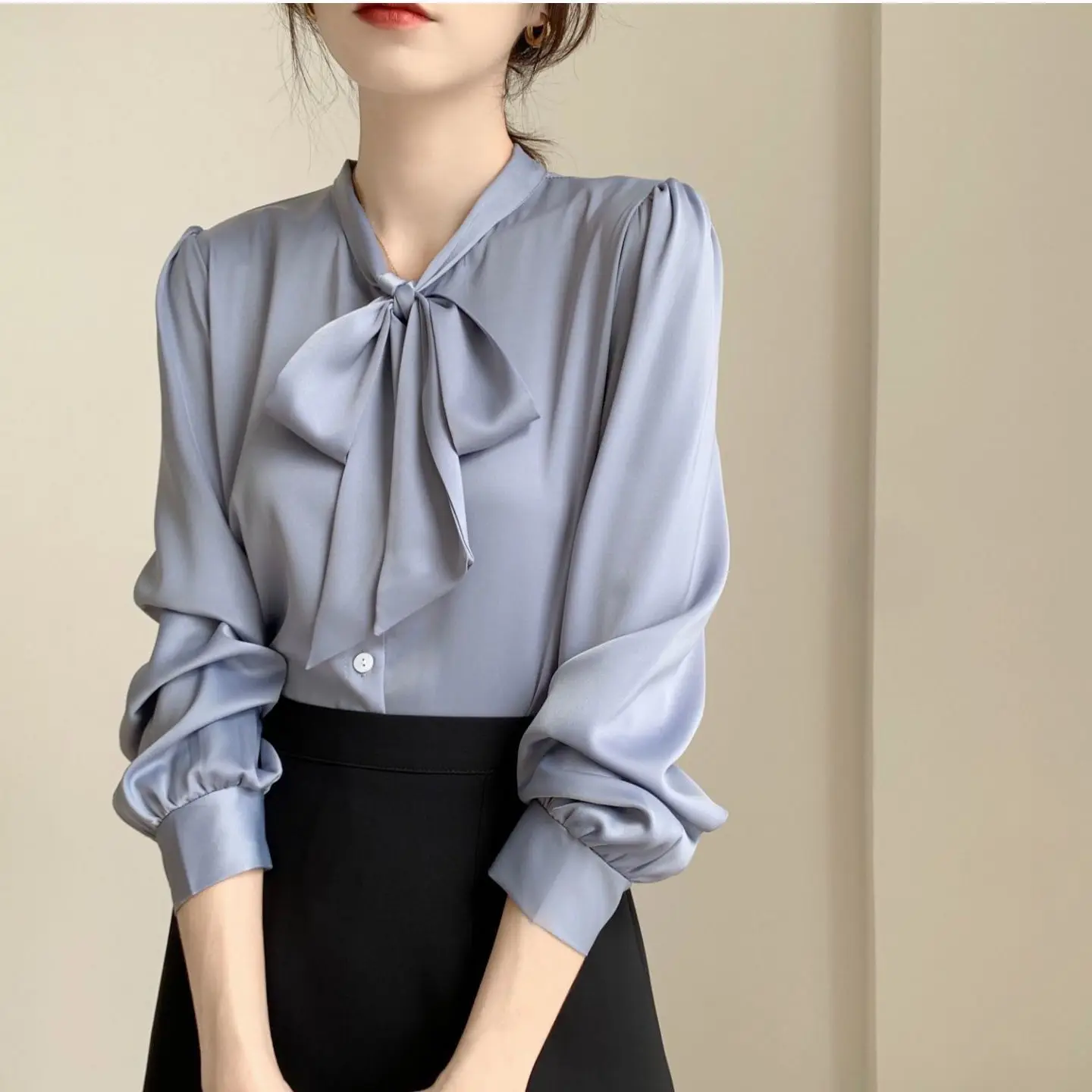 

Women 2023 New Spring Fashion Silk Shirts Blouse 22 Momme Basic Placket Female Natural Glossy Elegant Ladies Long Sleeve A07