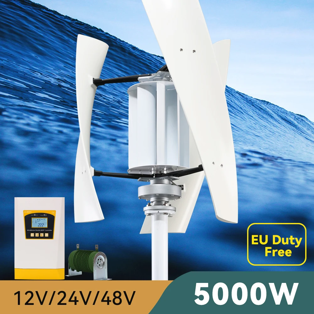 

Ветряная турбина с вертикальной осью 5000 Вт, мощность 5 кВт, 3 лезвия, 12 В, 24 В, 48 В, с контроллером заряда Mppt в ветряной мельнице для домашнего использования
