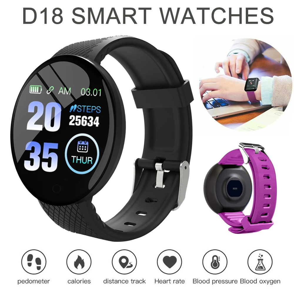 

Sports D18 Smart Watch Information Reminder Caller ID Fitness Tracker Calorie Consumption Date Display Sleep Monitoring Bracelet