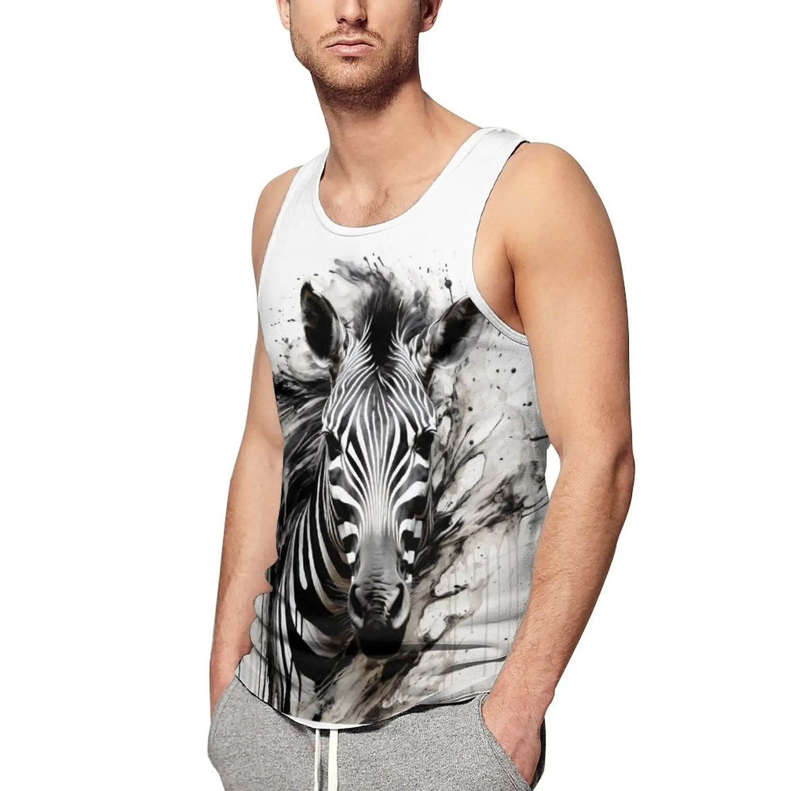 

Zebra Tank Top Males Ink Drawing Fashion Tops Summer Bodybuilding Printed Sleeveless Vests Large Size 4XL 5XL