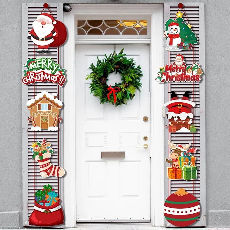 

3 Pairs Merry Christmas Decor Door Hanging Banner Santa Claus Snowman Elk Couplet Christmas Party Home Decoration Door Hanging