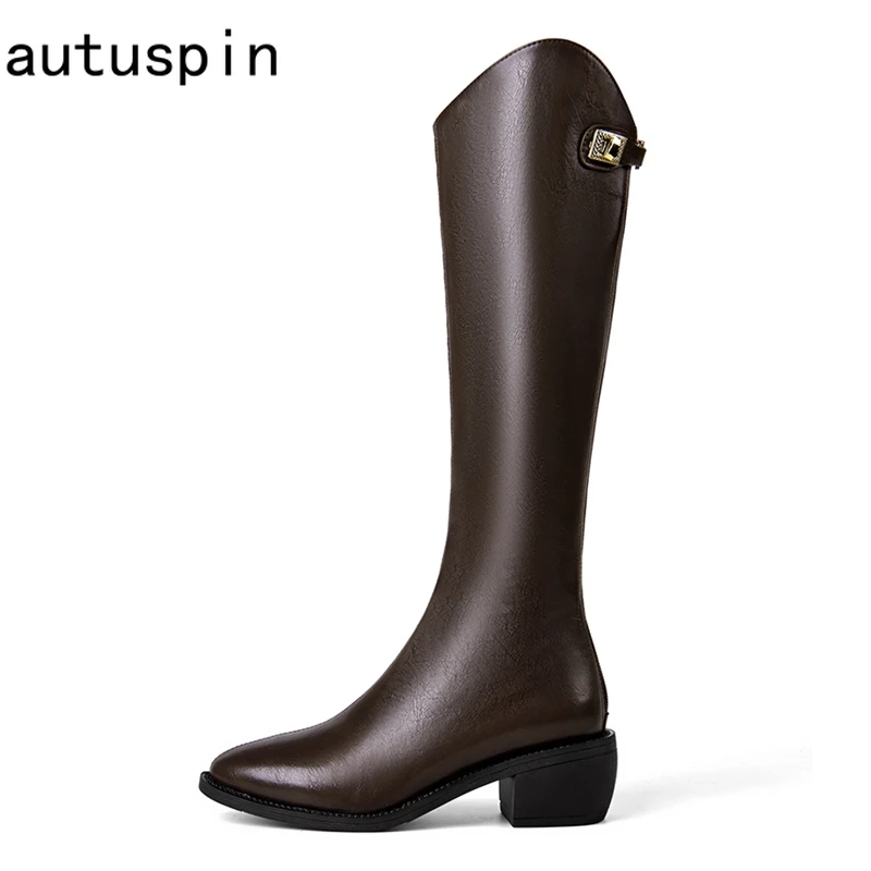 

Autuspin Concise Keen High Boots Winter Fashion PU Leather Point Toe High Heels Ladies Elegant Chelsea Boot Party Working Shoes