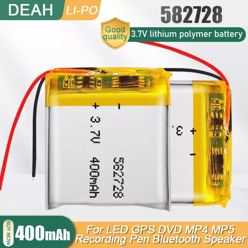 582728 3.7V 400mAh Rechargeable Lithium Polymer Battery For MP3 MP4 GPS Smart Watch Bluetooth Speaker Headset Li-ion Cell 582828
582728 3.7V 400mAh Rechargeable Lithium Polymer Battery For MP3 MP4 GPS Smart Watch Bluetooth Speaker Headset Li-ion Cell 582828