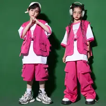 Kid Hip Hop Clothing Rose Sleeveless Jacket Vest T Shirt Casual Drawstring Cargo Pants Shorts for Girl Boy Dance Costume Clothes