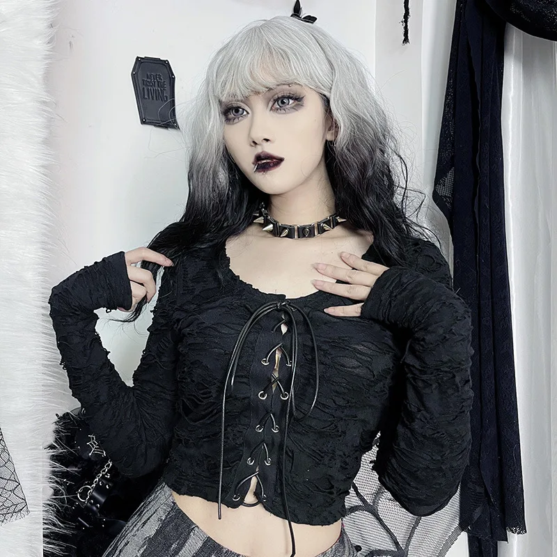 Sexy Hollow Out Round neck Women's Top Bandage T-Shirt Long Sleeve Skinny Streetwear Female Clothing 2023 autumn Lady Short Tops 
Sexy Hollow Out Round neck Women's Top Bandage T-Shirt Long Sleeve Skinny Streetwear Female Clothing 2023 autumn Lady Short Tops